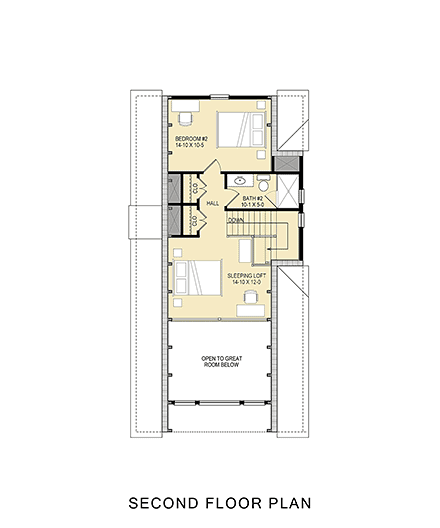 A-Frame House Plan 43500 with 3 Beds, 2 Baths Second Level Plan