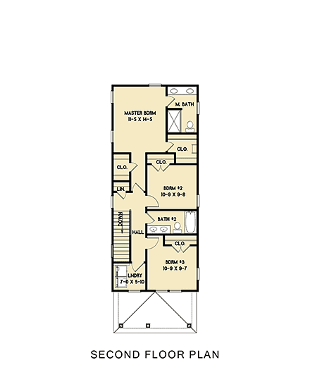 Colonial, Narrow Lot, Traditional House Plan 43502 with 3 Beds, 3 Baths Second Level Plan