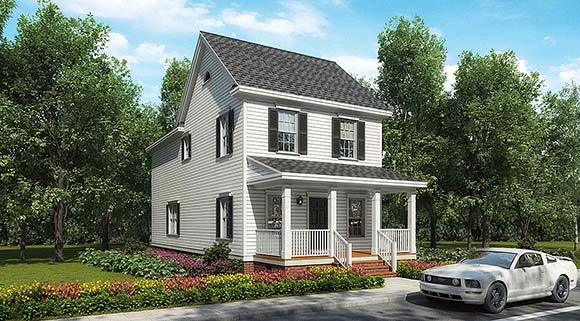 Colonial, Narrow Lot, Traditional House Plan 43503 with 4 Beds, 3 Baths Elevation