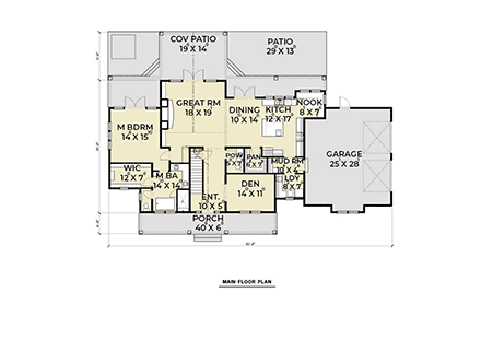 Farmhouse House Plan 43600 with 4 Beds, 3 Baths, 2 Car Garage First Level Plan