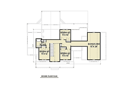 Farmhouse House Plan 43600 with 4 Beds, 3 Baths, 2 Car Garage Second Level Plan