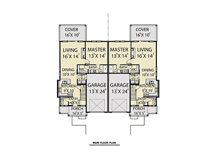 Craftsman Multi-Family Plan 43602 with 3 Beds, 3 Baths, 1 Car Garage First Level Plan