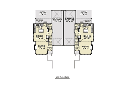 Craftsman, Farmhouse Multi-Family Plan 43603 with 3 Beds, 3 Baths, 2 Car Garage First Level Plan