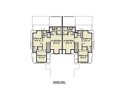 Craftsman, Farmhouse Multi-Family Plan 43603 with 3 Beds, 3 Baths, 2 Car Garage Second Level Plan