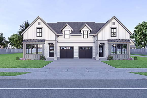Craftsman, Farmhouse Multi-Family Plan 43603 with 3 Beds, 3 Baths, 2 Car Garage Elevation