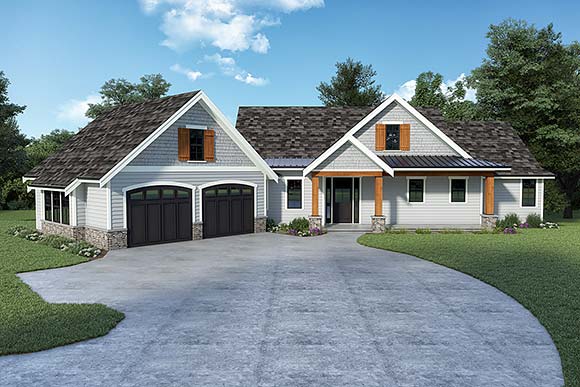 Coastal, Craftsman, Traditional House Plan 43605 with 3 Beds, 3 Baths, 2 Car Garage Elevation