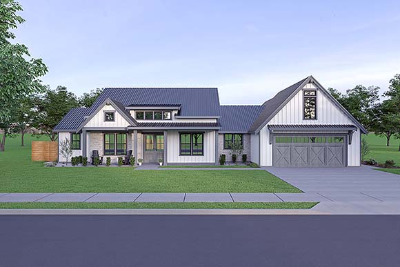 Contemporary, Country, Farmhouse, Ranch House Plan 43606 with 3 Beds, 3 Baths, 2 Car Garage Elevation