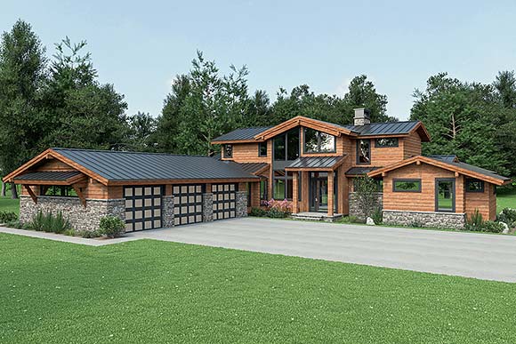 Contemporary House Plan 43610 with 3 Beds, 3 Baths, 3 Car Garage Elevation