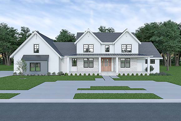 Contemporary, Country, Craftsman, Farmhouse House Plan 43611 with 4 Beds, 4 Baths, 3 Car Garage Elevation