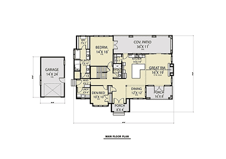 Cottage, Farmhouse House Plan 43614 with 4 Beds, 3 Baths, 1 Car Garage First Level Plan