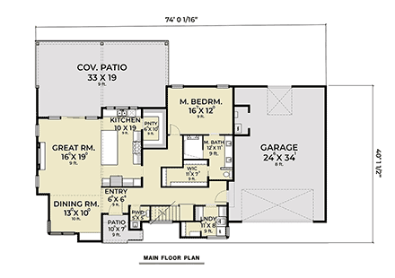 Contemporary House Plan 43615 with 3 Beds, 3 Baths, 2 Car Garage First Level Plan