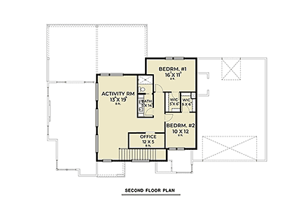 Contemporary House Plan 43615 with 3 Beds, 3 Baths, 2 Car Garage Second Level Plan