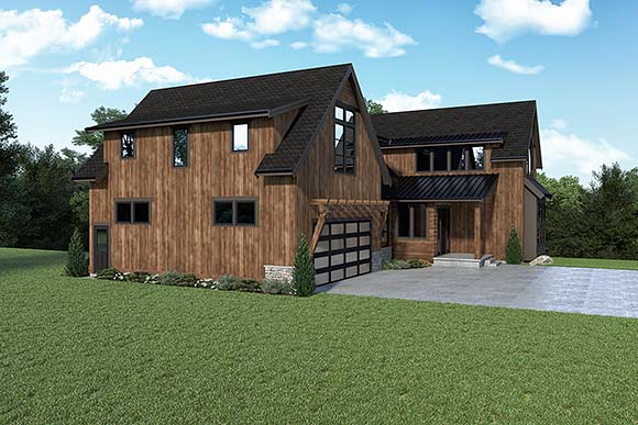 Barndominium, Contemporary, Country House Plan 43616 with 4 Beds, 5 Baths, 2 Car Garage Elevation
