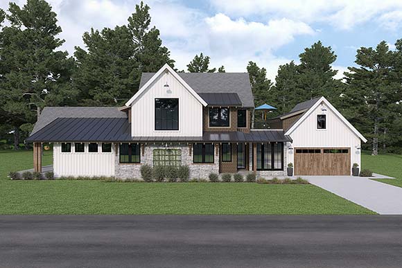 Contemporary, Craftsman, Farmhouse House Plan 43619 with 3 Beds, 3 Baths, 2 Car Garage Elevation