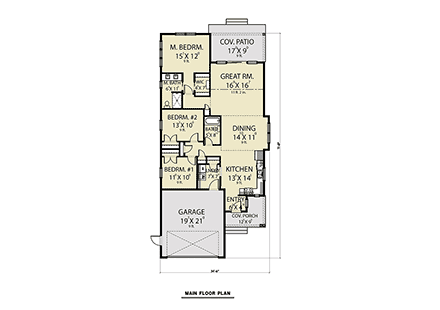 Craftsman, Traditional House Plan 43623 with 3 Beds, 2 Baths, 2 Car Garage First Level Plan
