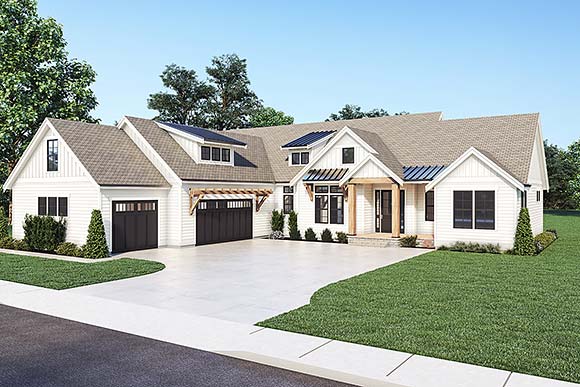 Contemporary, Country, Farmhouse House Plan 43627 with 4 Beds, 4 Baths, 3 Car Garage Elevation