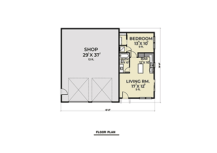 Barndominium 2 Car Garage Plan 43633 with 1 Beds, 1 Baths First Level Plan