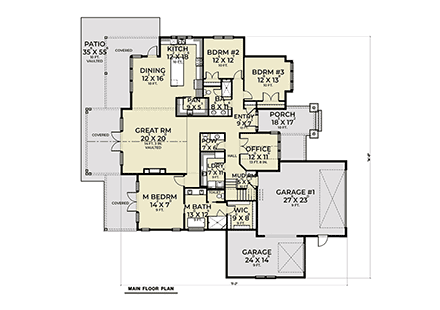 Craftsman, Farmhouse House Plan 43634 with 3 Beds, 3 Baths, 3 Car Garage First Level Plan