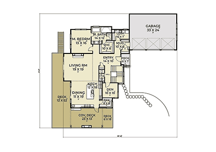 Contemporary House Plan 43637 with 4 Beds, 3 Baths, 3 Car Garage First Level Plan