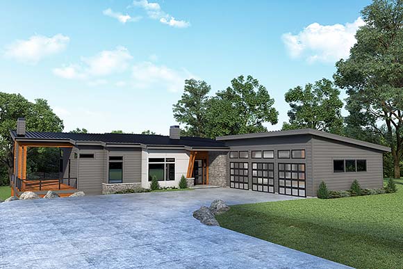 Contemporary House Plan 43637 with 4 Beds, 3 Baths, 3 Car Garage Elevation