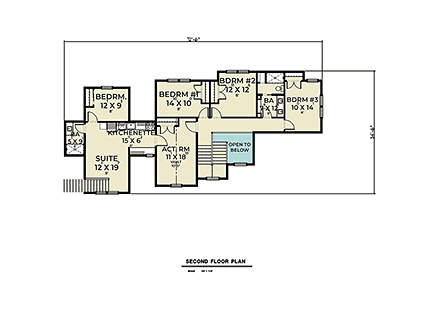 Contemporary, Country, Farmhouse House Plan 43645 with 5 Beds, 4 Baths, 3 Car Garage Second Level Plan