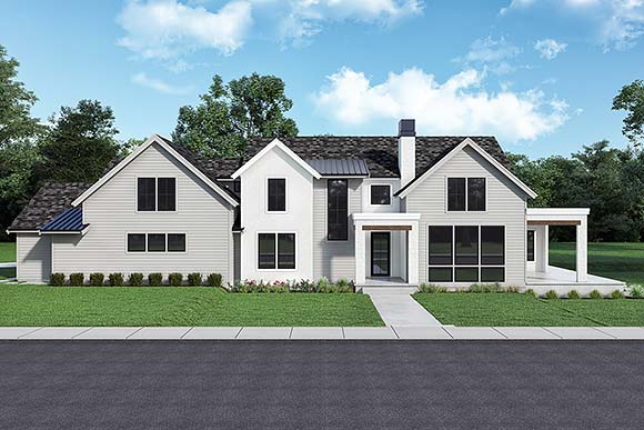 Contemporary, Country, Farmhouse House Plan 43645 with 5 Beds, 4 Baths, 3 Car Garage Elevation