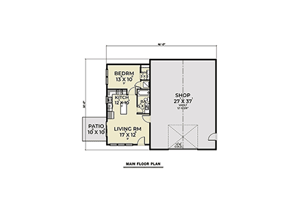 One-Story, Ranch, Traditional House Plan 43649 with 1 Beds, 1 Baths, 1 Car Garage First Level Plan
