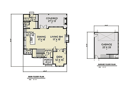 European, Farmhouse House Plan 43651 with 3 Beds, 3 Baths, 2 Car Garage First Level Plan