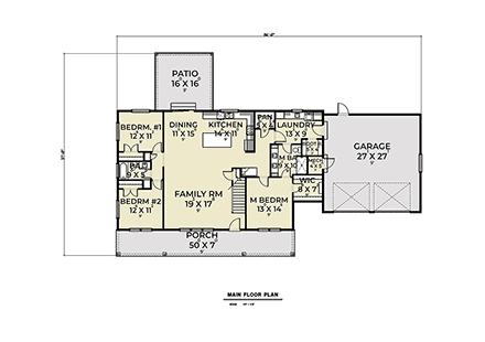 Country, Farmhouse, Ranch House Plan 43657 with 3 Beds, 2 Baths, 2 Car Garage First Level Plan