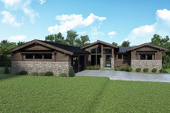 Contemporary, Prairie House Plan 43660 with 4 Beds, 3 Baths, 2 Car Garage Elevation