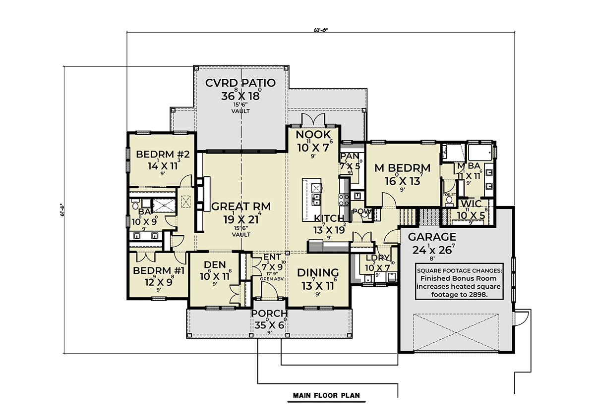 House Plan 43662 - Farmhouse Style with 2425 Sq Ft, 3 Bed, 2 Bath