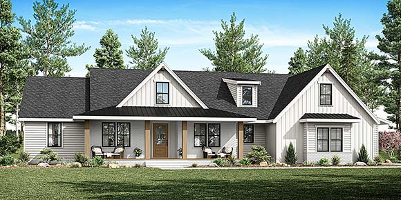 Farmhouse House Plan 43664 with 4 Beds, 3 Baths, 2 Car Garage Elevation