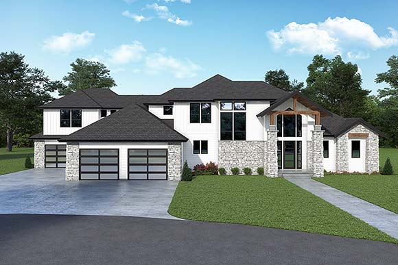 Contemporary, Farmhouse House Plan 43665 with 5 Beds, 5 Baths, 5 Car Garage Elevation