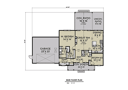 Farmhouse House Plan 43666 with 2 Beds, 2 Baths, 2 Car Garage First Level Plan