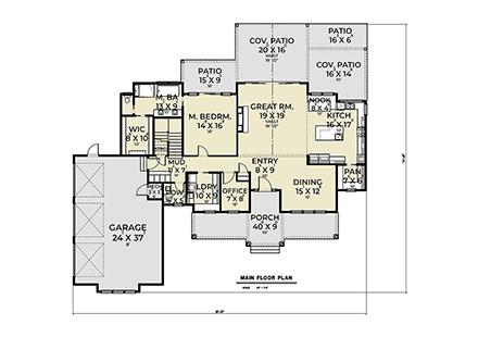 Farmhouse House Plan 43668 with 4 Beds, 4 Baths, 3 Car Garage First Level Plan
