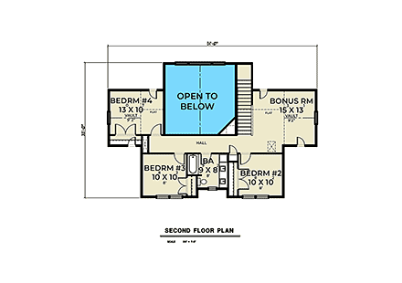 Farmhouse House Plan 43669 with 4 Beds, 3 Baths, 2 Car Garage Second Level Plan