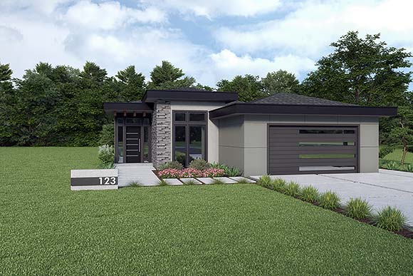 Contemporary House Plan 43670 with 2 Beds, 3 Baths, 2 Car Garage Elevation