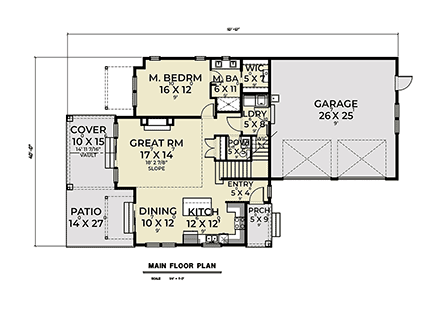 Coastal, Craftsman House Plan 43673 with 3 Beds, 3 Baths, 2 Car Garage First Level Plan