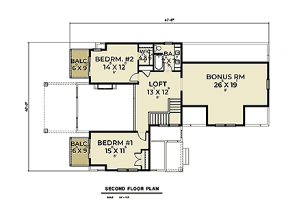 Coastal, Craftsman House Plan 43673 with 3 Beds, 3 Baths, 2 Car Garage Second Level Plan