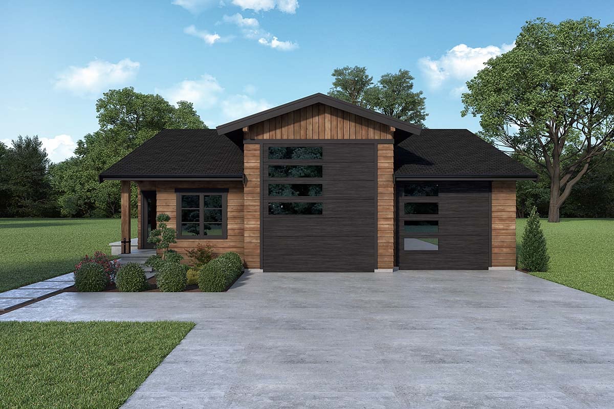 Garage-Living Plan 43675 - Farmhouse Style with 540 Sq Ft, 1 Bed,