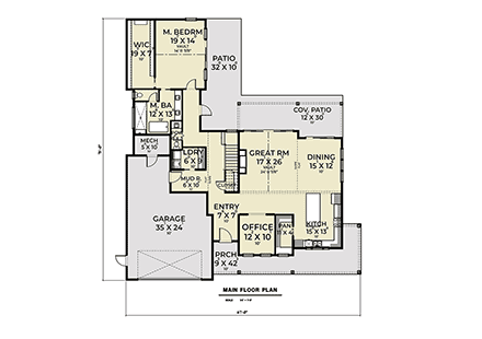 Contemporary, Farmhouse House Plan 43680 with 4 Beds, 3 Baths, 2 Car Garage First Level Plan