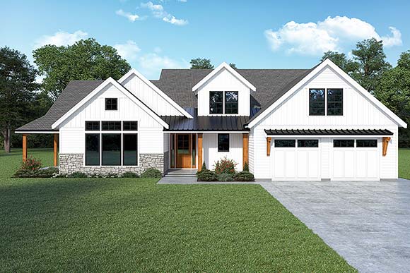Craftsman, Farmhouse, Traditional House Plan 43681 with 4 Beds, 3 Baths, 2 Car Garage Elevation