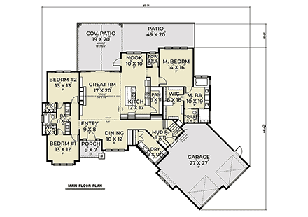 Cape Cod, Colonial, Country, Craftsman, Southern, Traditional House Plan 43683 with 3 Beds, 3 Baths, 2 Car Garage First Level Plan