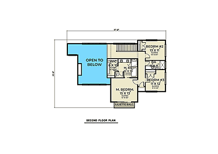 Contemporary House Plan 43684 with 4 Beds, 4 Baths, 3 Car Garage Second Level Plan