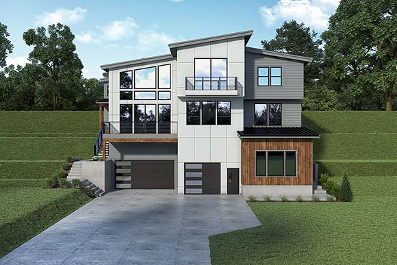 Contemporary House Plan 43684 with 4 Beds, 4 Baths, 3 Car Garage Elevation