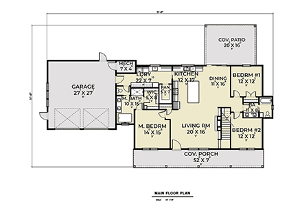 Contemporary, Farmhouse House Plan 43685 with 2 Beds, 3 Baths, 2 Car Garage First Level Plan
