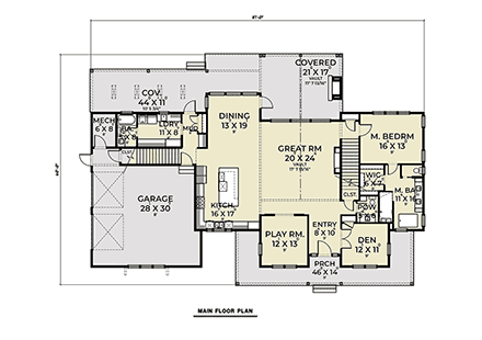 Farmhouse, Traditional House Plan 43688 with 3 Beds, 4 Baths, 2 Car Garage First Level Plan