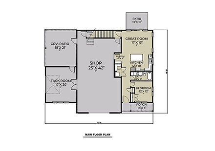 Barndominium Garage-Living Plan 43690 with 1 Beds, 1 Baths First Level Plan