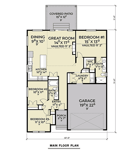Craftsman, Farmhouse, Ranch House Plan 43696 with 3 Beds, 2 Baths, 2 Car Garage First Level Plan