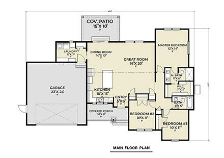 Craftsman, Ranch House Plan 43697 with 3 Beds, 2 Baths, 2 Car Garage First Level Plan